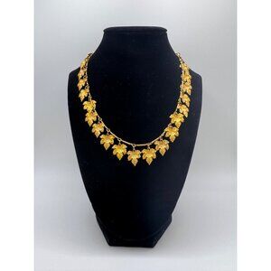 Vintage Gold Tone Maple Leaf Necklace Unsigned Mid Century Statement